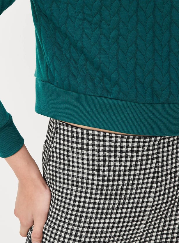 Women Textured Cropped Sweatshirt