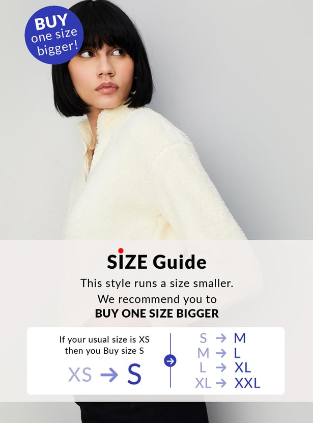 Women Textured Stand Collar Sweatshirt