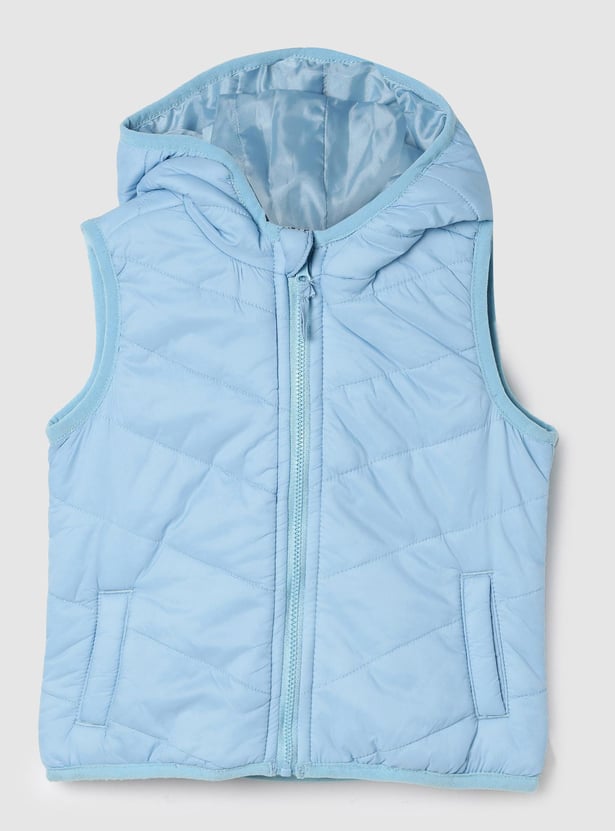 Girls Solid Hooded Gilet