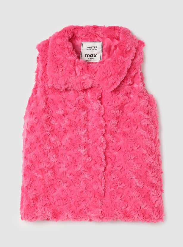 Girls Rosette Fur Textured Jacket