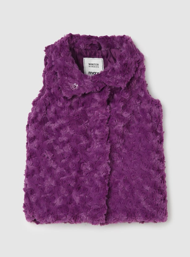 Girls Rosette Fur Textured Jacket