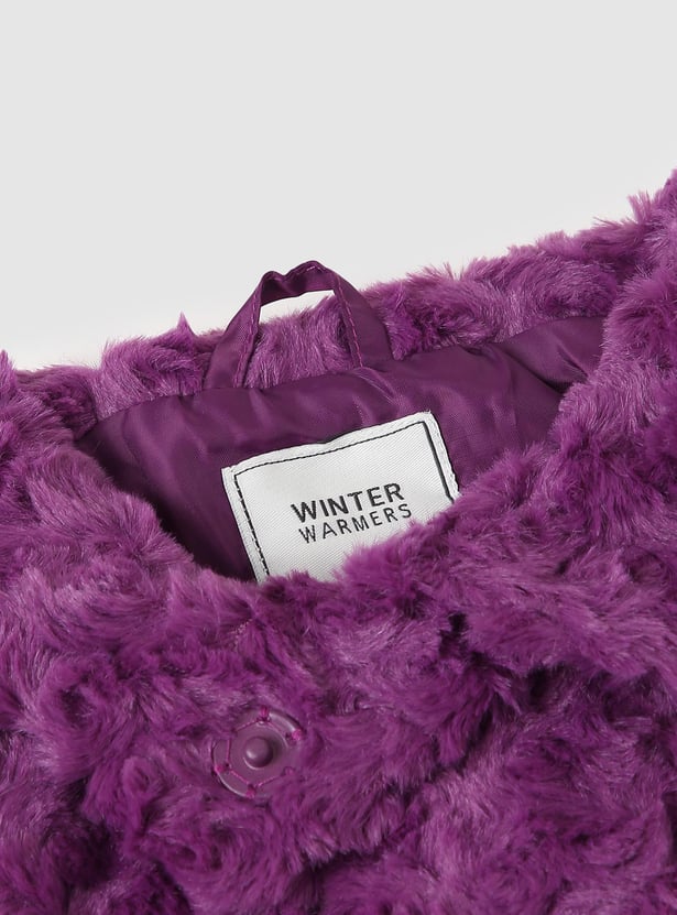 Girls Rosette Fur Textured Jacket