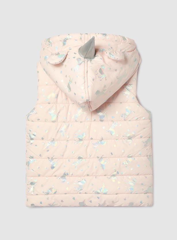 Girls Unicorn Printed Hooded Gilet