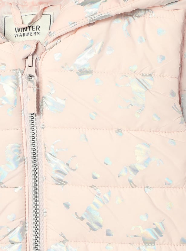 Girls Unicorn Printed Hooded Gilet