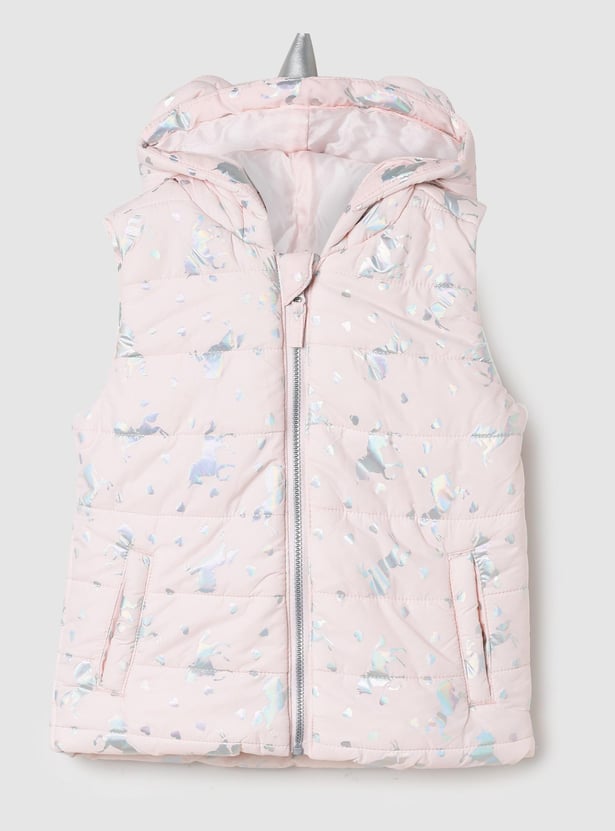 Girls Printed Hooded Gilet