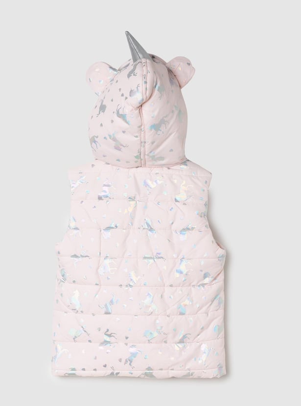 Girls Printed Hooded Gilet