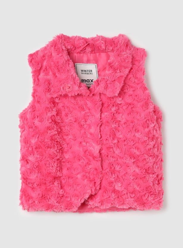 Girls Rosette Fur Textured Jacket