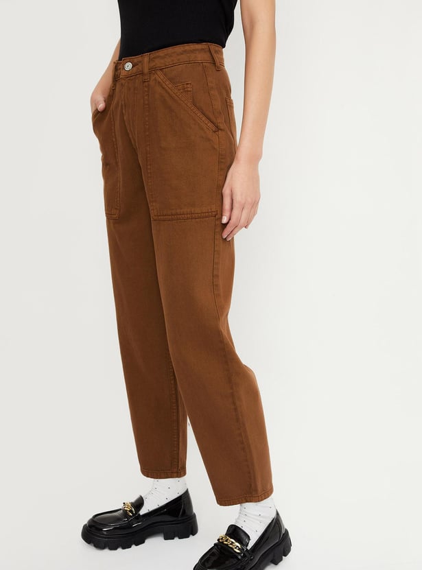Women Solid Utility Trousers