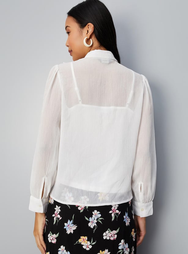 Women Sheer Ruffled Top