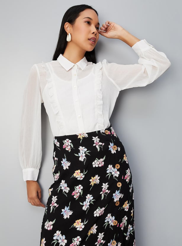 Women Sheer Ruffled Top