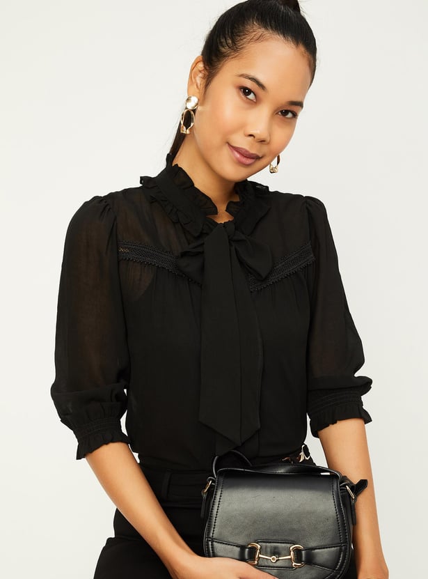 Women Tie-Up Neck Blouse with Camisole