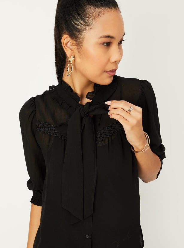 Women Tie-Up Neck Blouse with Camisole