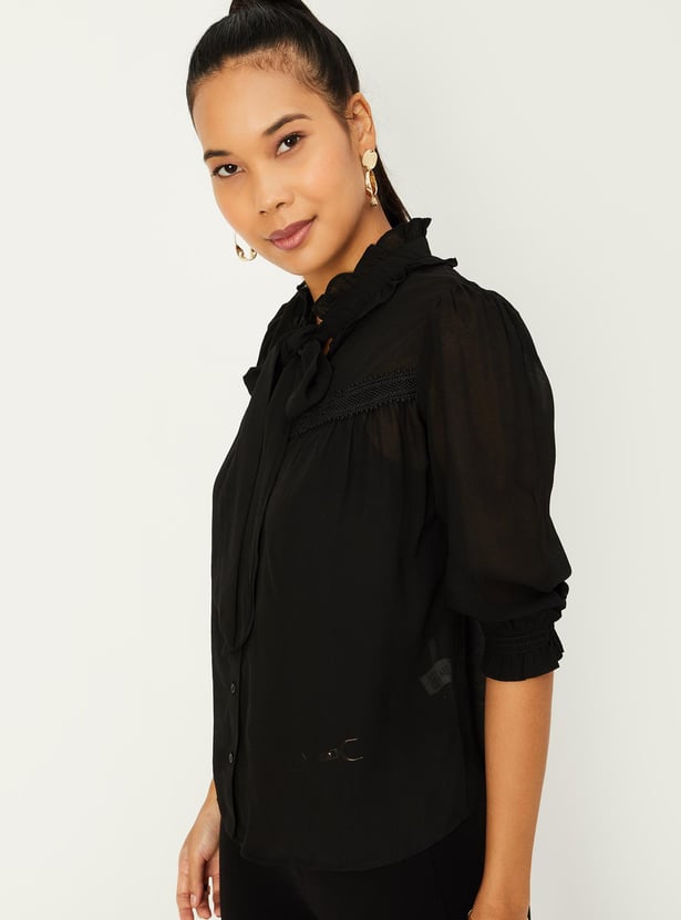 Women Tie-Up Neck Blouse with Camisole