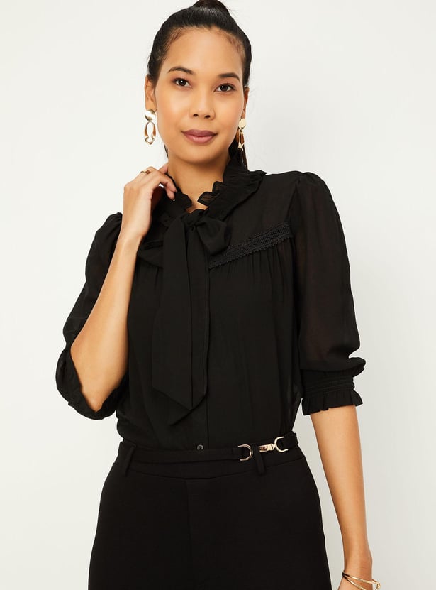 Women Tie-Up Neck Blouse with Camisole