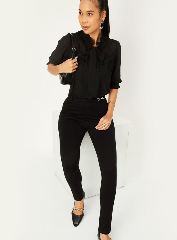 Women Tie-Up Neck Blouse with Camisole