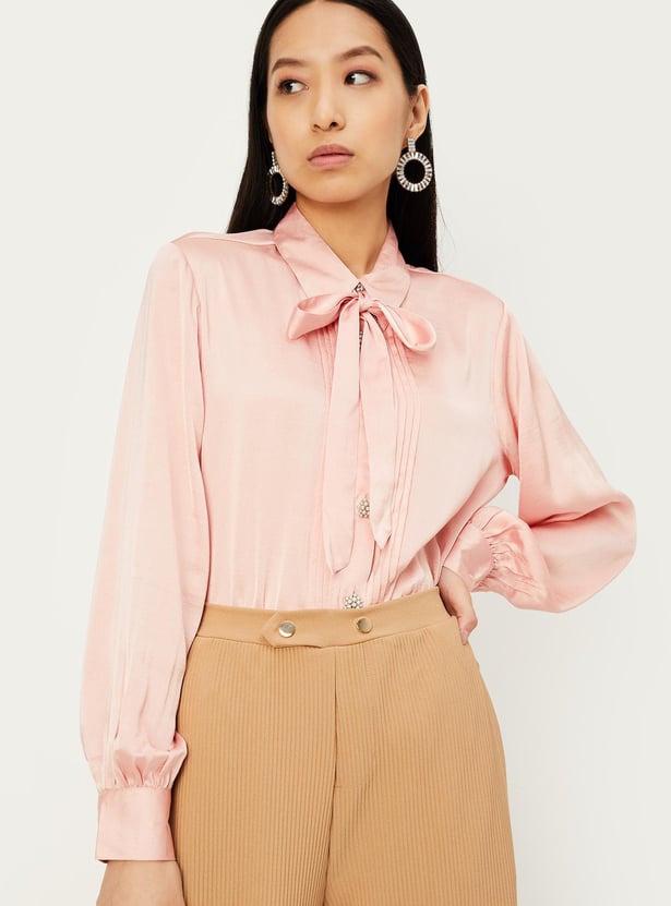 Women Satin Blouse with Pearl Buttons
