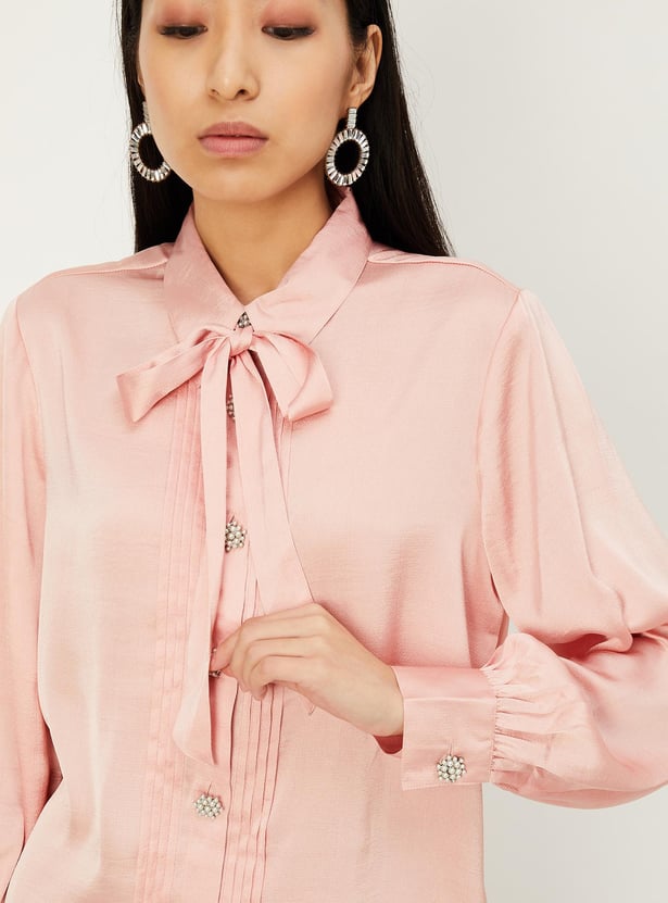 Women Satin Blouse with Pearl Buttons