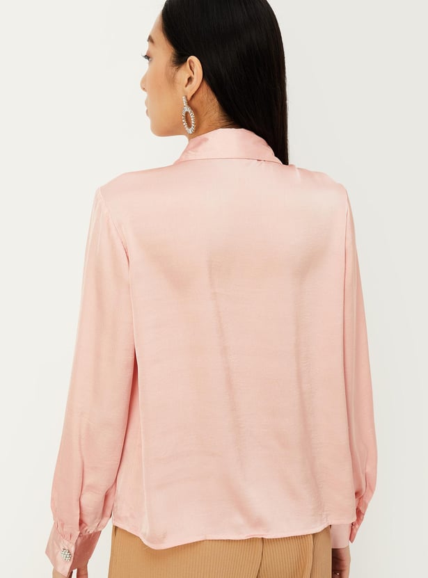 Women Satin Blouse with Pearl Buttons