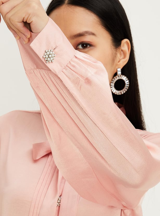 Women Satin Blouse with Pearl Buttons