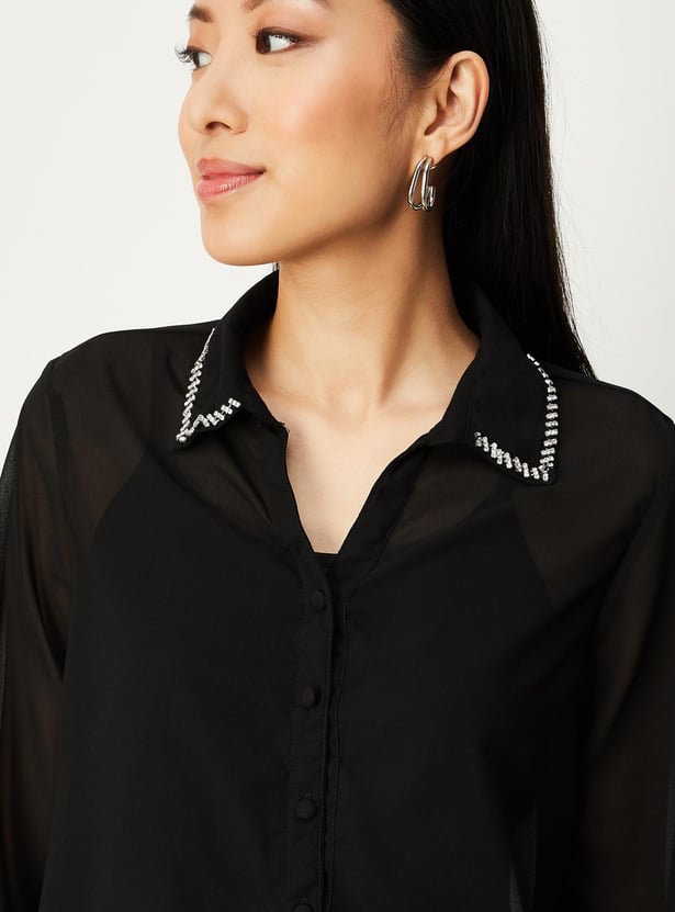 Women Embellished Collar Dressy Blouse