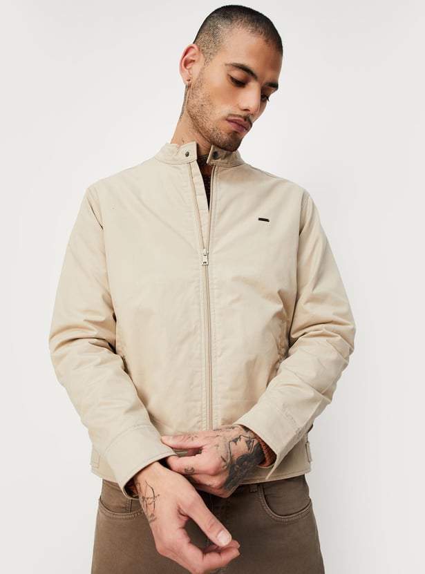 Men Solid Mock Collar Jacket