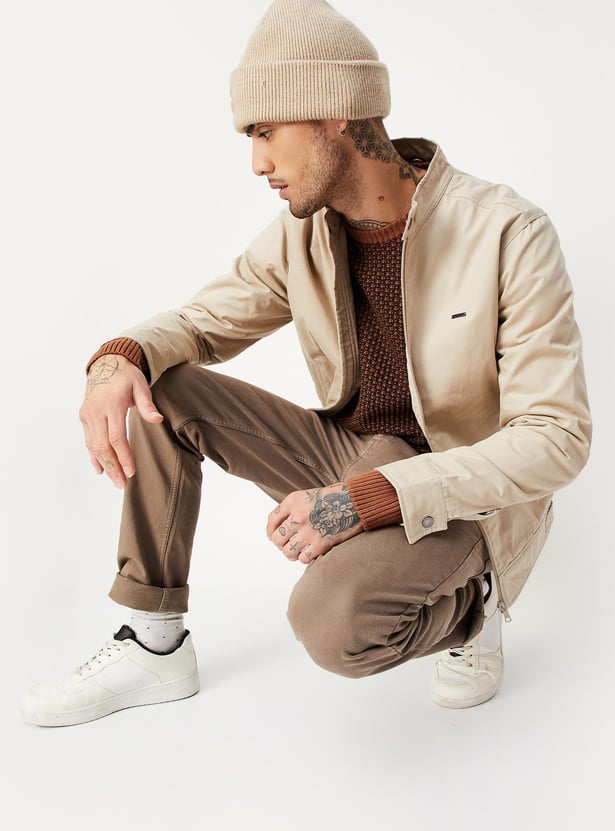 Men Solid Mock Collar Jacket