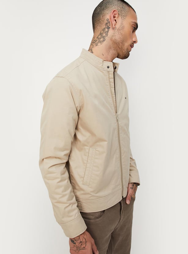 Men Solid Mock Collar Jacket