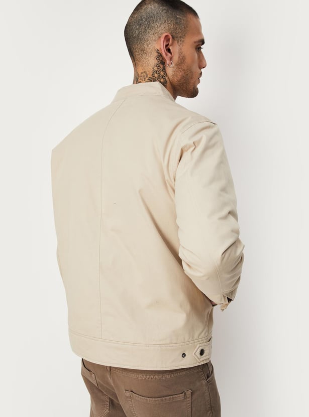 Men Solid Mock Collar Jacket