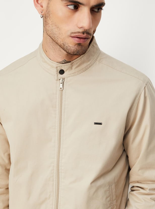 Men Solid Mock Collar Jacket
