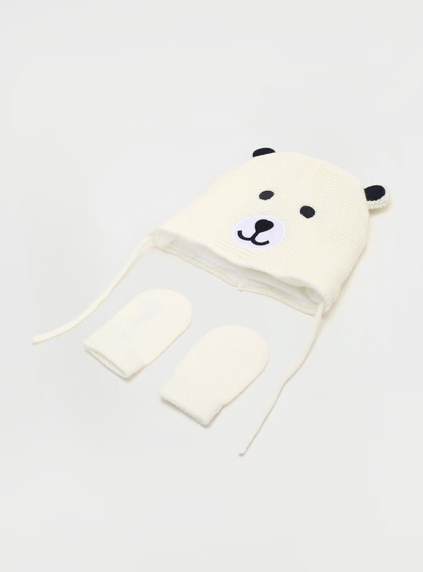 Boys Embroidered Beanie & Mitten Set