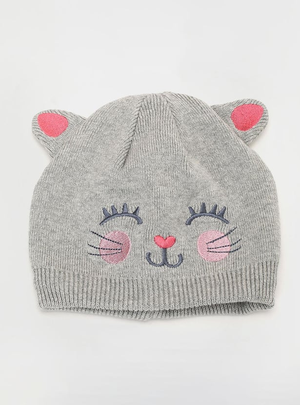 Girls Embroidered Beanie & Mitten Set