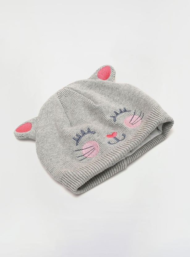 Girls Embroidered Beanie & Mitten Set