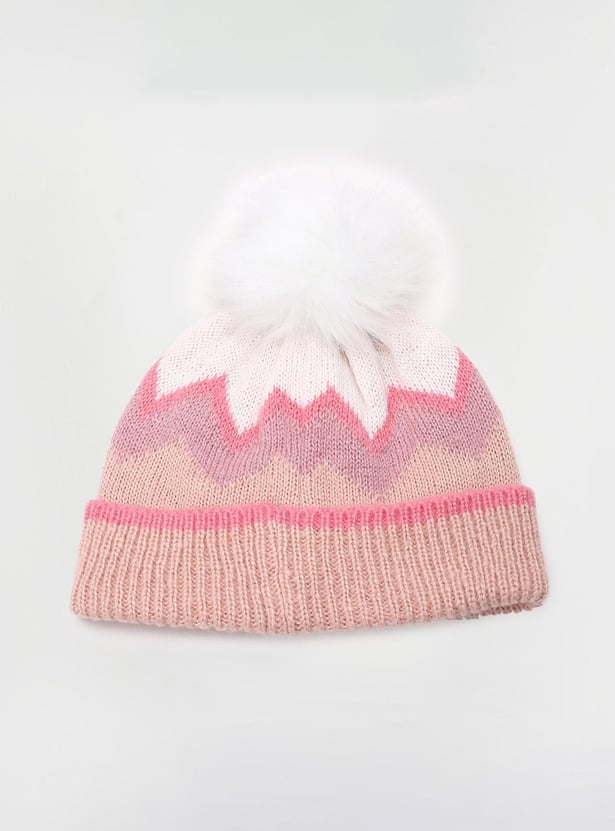 Girls Embellished Beanie with Pom-Pom Detail