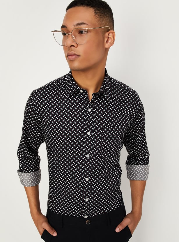 Men's Brown Smart Slim Fit Floral Opaque Printed Cotton Casual Shirt