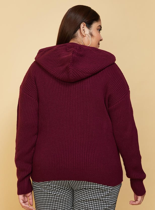 Women Ribbed Hooded Sweater