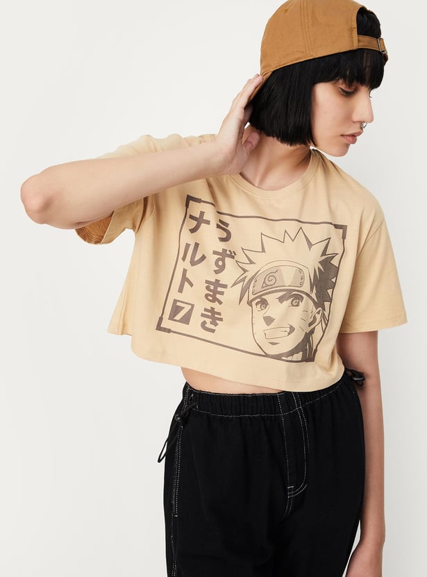 Women Naruto Printed Cropped T-shirt