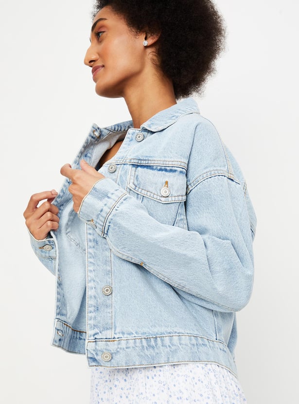 Women Solid Cotton Denim Jacket