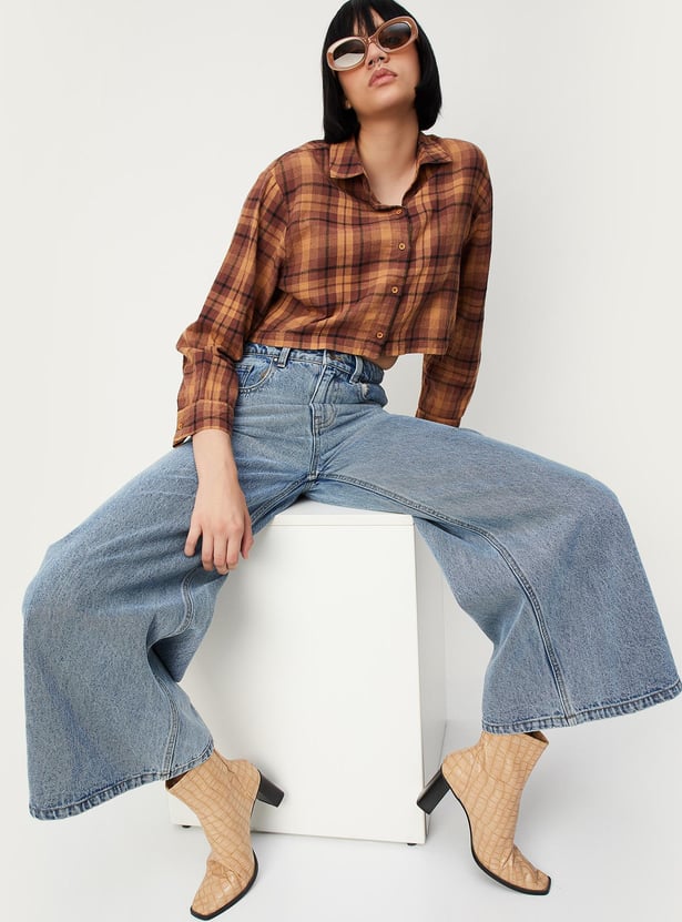 Women Checked Cropped Shirt
