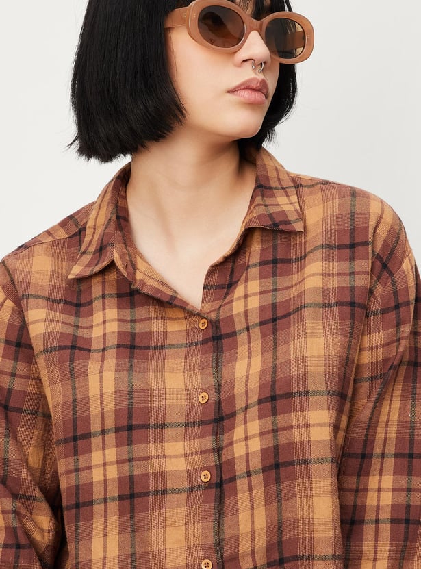 Women Checked Cropped Shirt