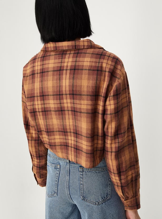 Women Checked Cropped Shirt