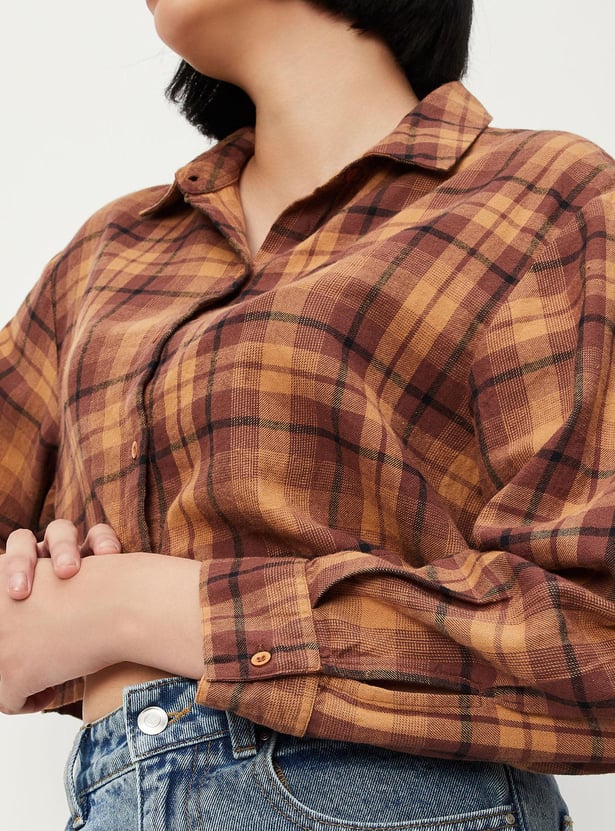 Women Checked Cropped Shirt