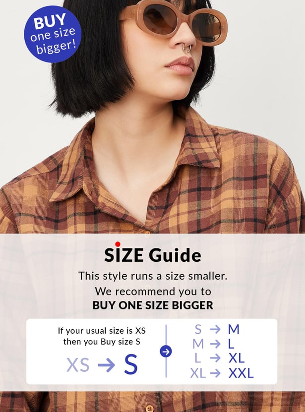 Women Checked Cropped Shirt