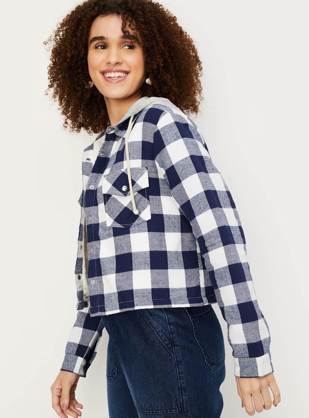 Women Checked Hooded Jacket