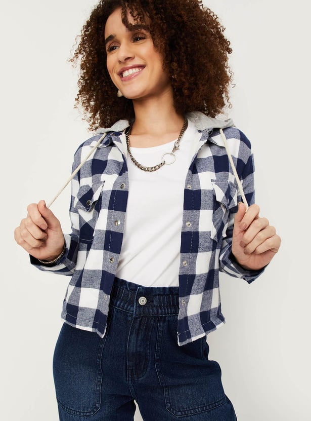 Women Checked Hooded Jacket