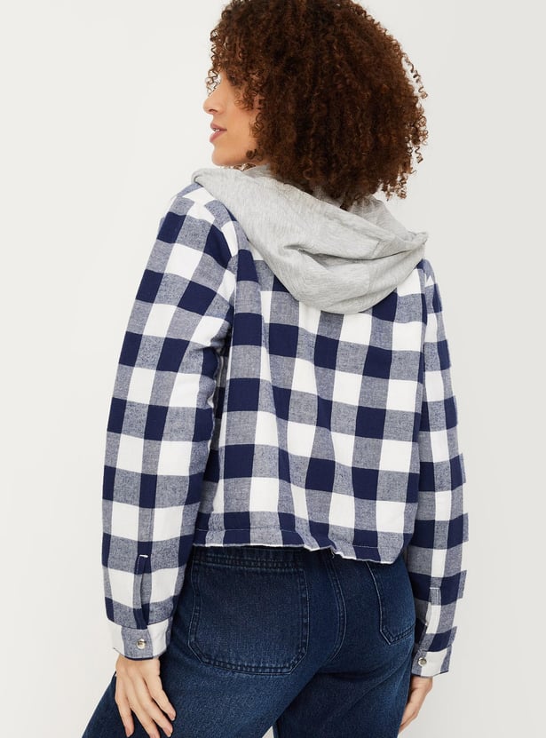 Women Checked Hooded Jacket