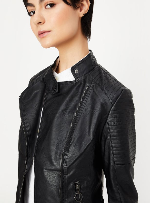 Women Solid Biker Jacket