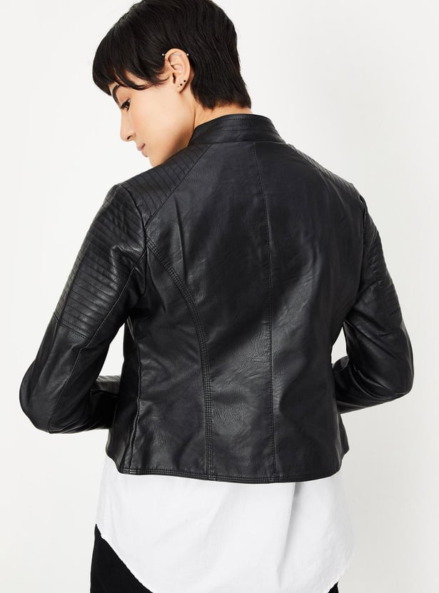 Women Solid Biker Jacket