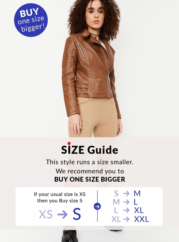 Women Solid Asymmetric Zip Biker Jacket