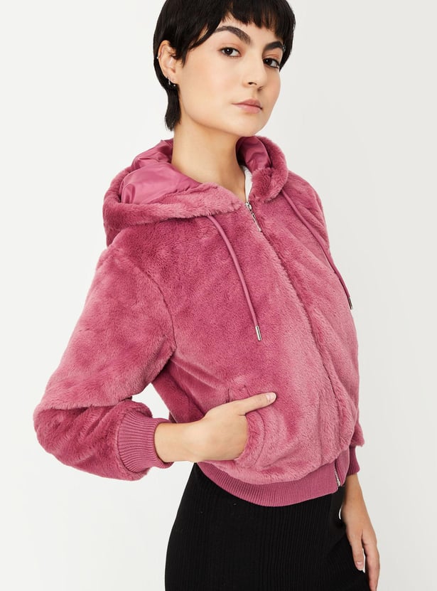 Women Fur Textured Hoodie