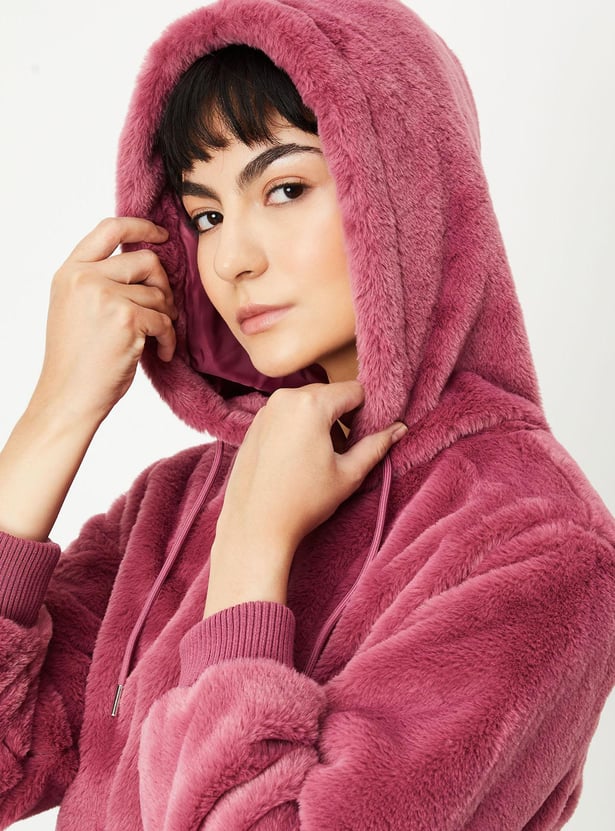 Women Fur Textured Hoodie